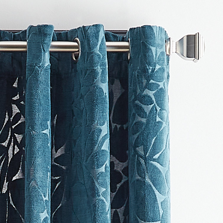Teal Velvet Floral Print Grommet Curtain Panel Pair