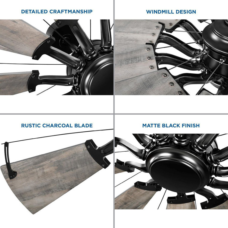 60-Inch Matte Black Windmill Ceiling Fan with Remote