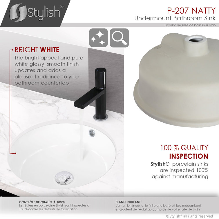 Natty 16" Round White Ceramic Undermount Bathroom Sink