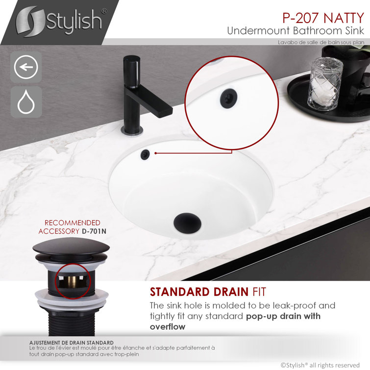Natty 16" Round White Ceramic Undermount Bathroom Sink