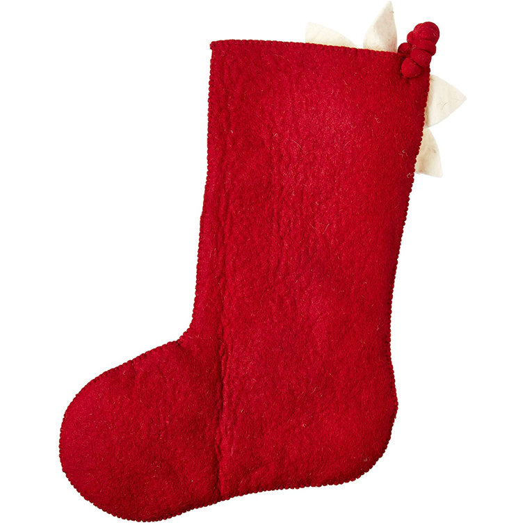 Handmade Red Wool Christmas Stocking with Poinsettia Design