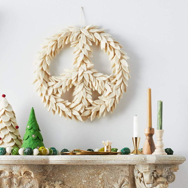 Cream 14" Wool Peace Sign Wreath