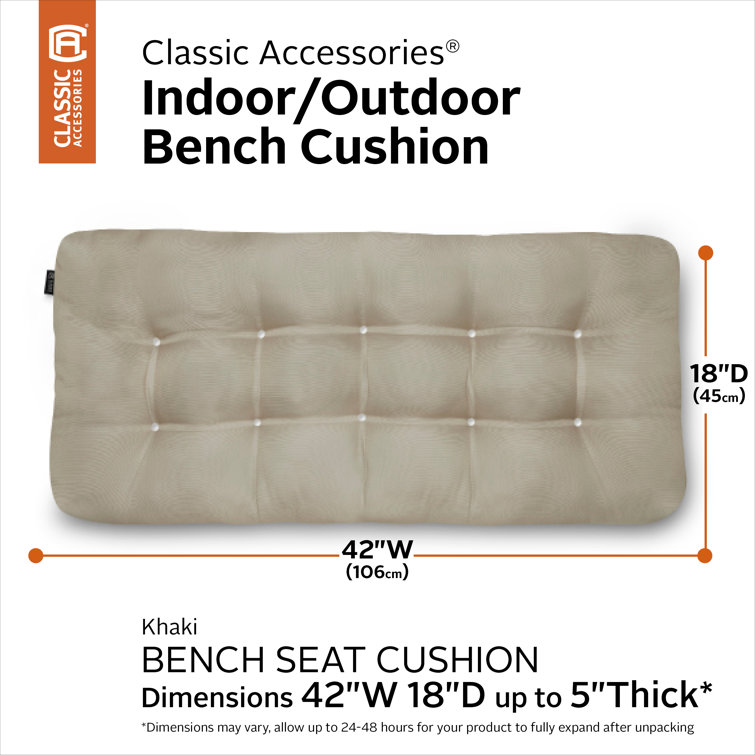 Beige Overstuffed Water-Resistant Outdoor Bench Cushion, 54" x 18"