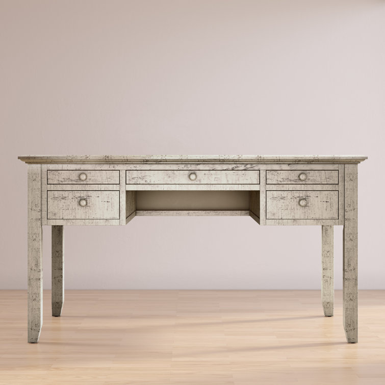Scrimshaw Coastal Cream & Brown Home Office Desk with Charging Station