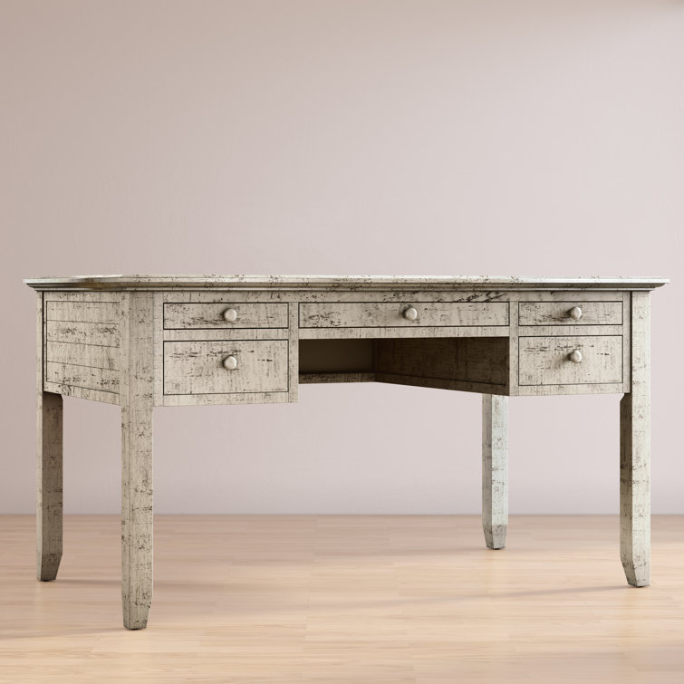 Scrimshaw Coastal Cream & Brown Home Office Desk with Charging Station