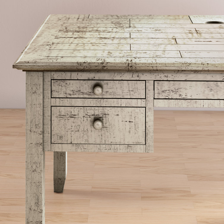 Scrimshaw Coastal Cream & Brown Home Office Desk with Charging Station