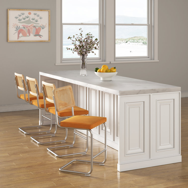 Sapphire Blue Velvet and Chrome Counter Stools, Set of 2