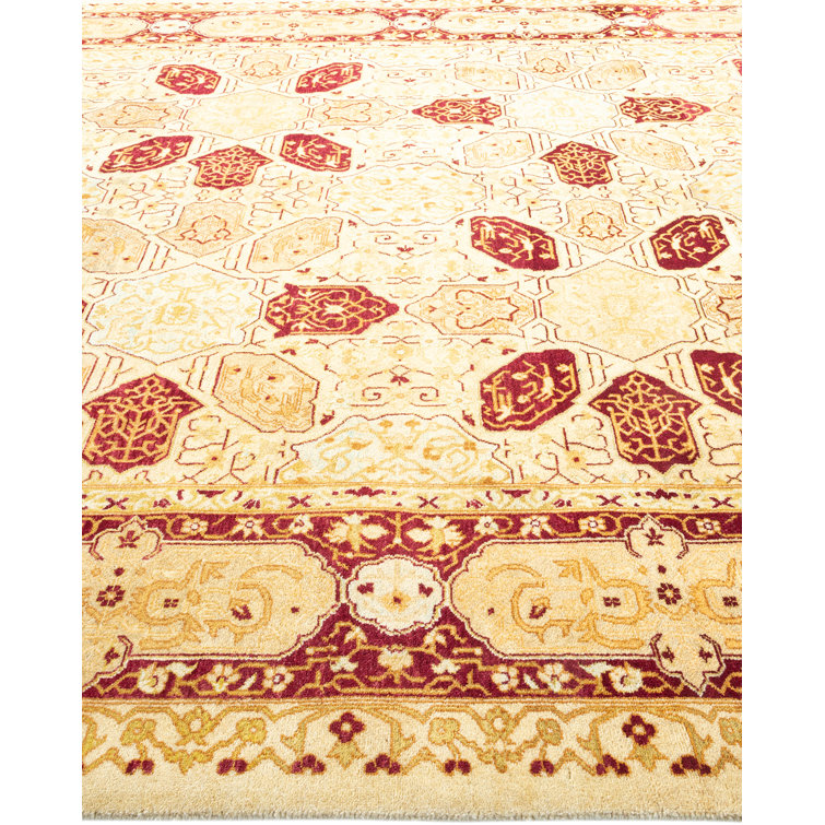 Ivory Hand-Knotted Wool Rectangular Area Rug 6' 1" x 9' 0"