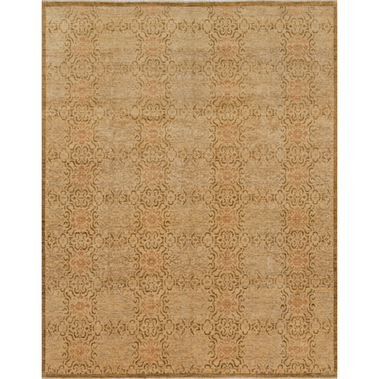 Antique Beige & Brown Hand-Knotted Wool Rectangular Rug