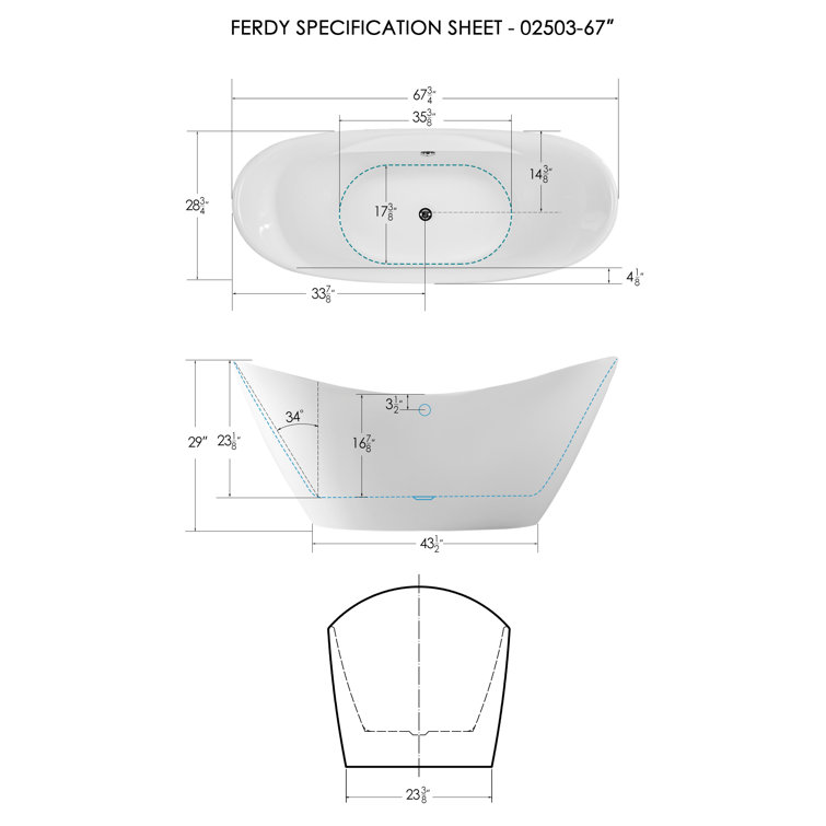 Boracay 67" Glossy White Acrylic Freestanding Bathtub