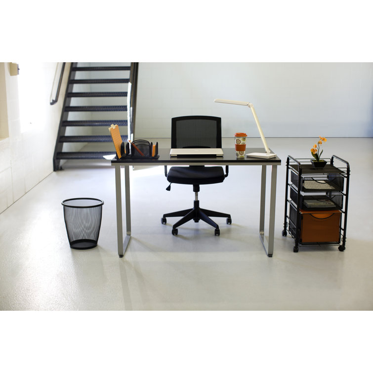 Sleek 47'' Black and Silver Steel Rectangular Desk with U-Shaped Legs