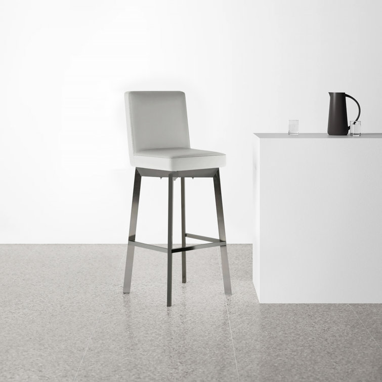 White Faux Leather Swivel Bar Stool with Stainless Steel Frame