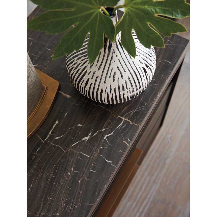 Transitional Gray-Brown Marble Top Nightstand with Soft Close Drawers