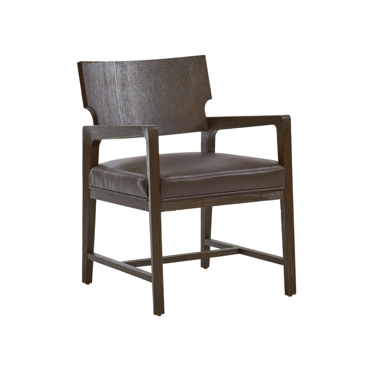 Chestnut Brown Leather Upholstered Wooden Arm Chair
