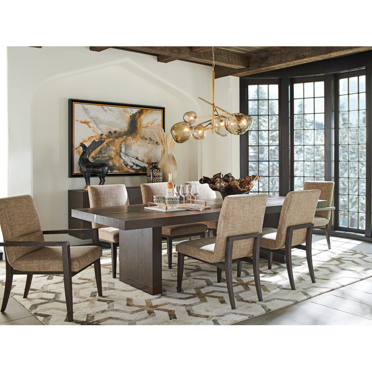 Gray Upholstered Leather Arm Chair with Canyon Finish