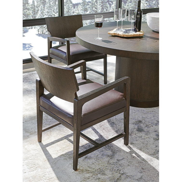 Chestnut Brown Leather Upholstered Wooden Arm Chair
