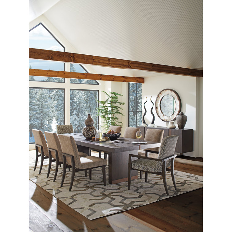 Brown Wood and Marble Extendable Rectangular Dining Table
