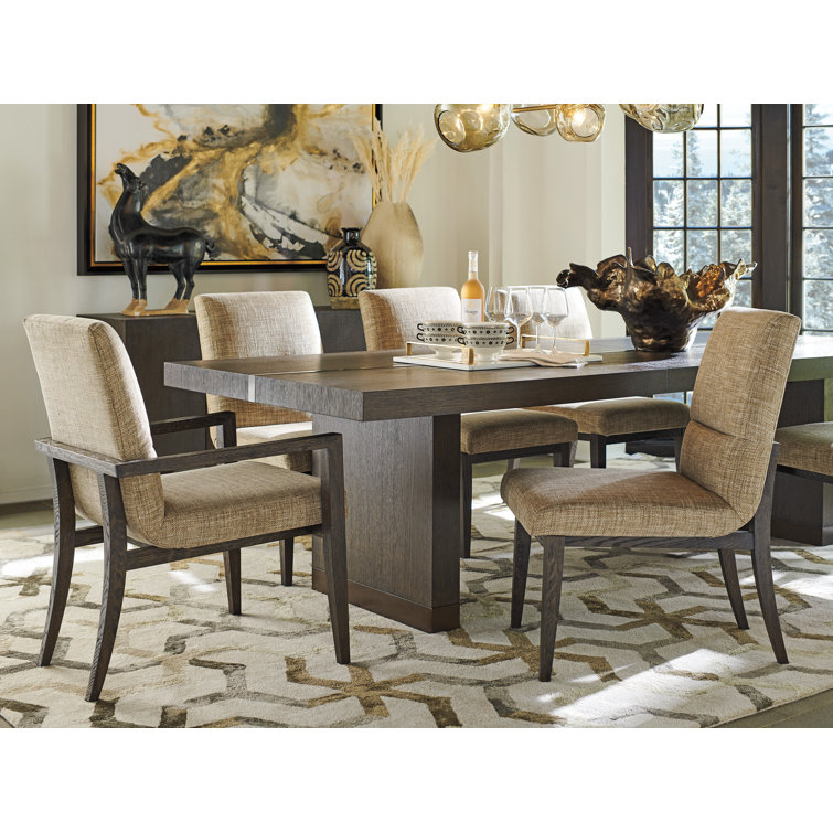 Gray Upholstered Leather Arm Chair with Canyon Finish