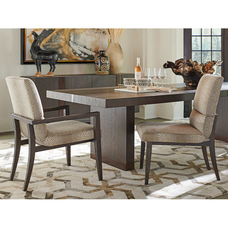 Gray Upholstered Leather Arm Chair with Canyon Finish