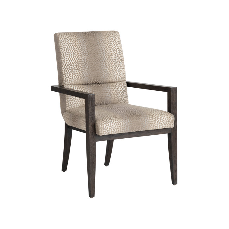 Beige Animal Print Wood Frame Arm Chair