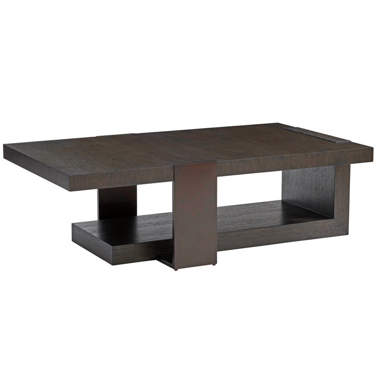 Cantilevered Dark Mocha Coffee Table with Burnished Bronze Supports