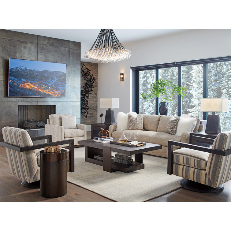 Cantilevered Dark Mocha Coffee Table with Burnished Bronze Supports