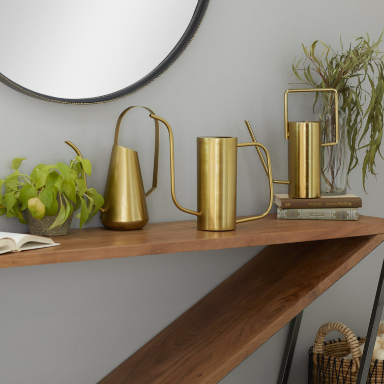 Gold Metal Indoor Outdoor Watering Can Planter Set