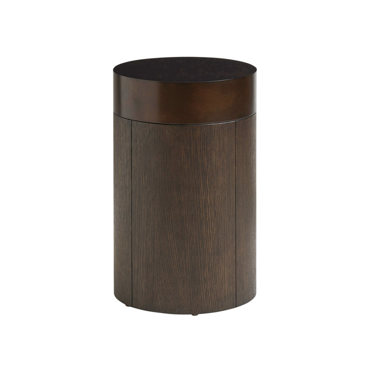 14" Brown Wood and Metal Round Side Table