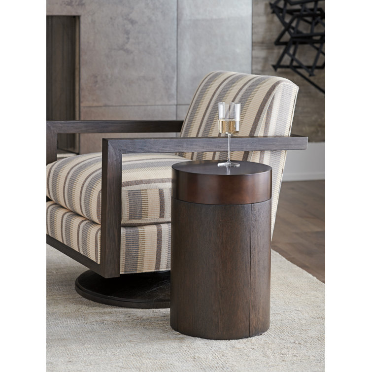 14" Brown Wood and Metal Round Side Table