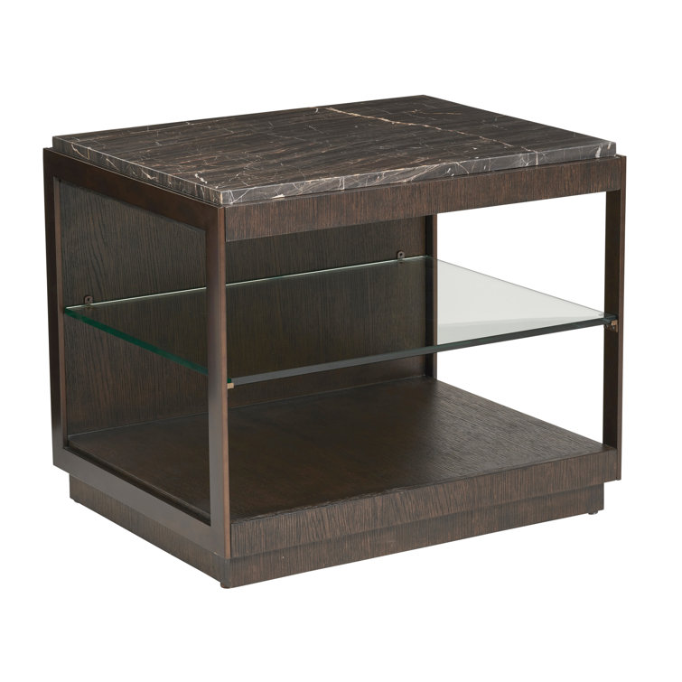 Summit Alpine Marble Top Rectangular End Table with Burnished Bronze Frame
