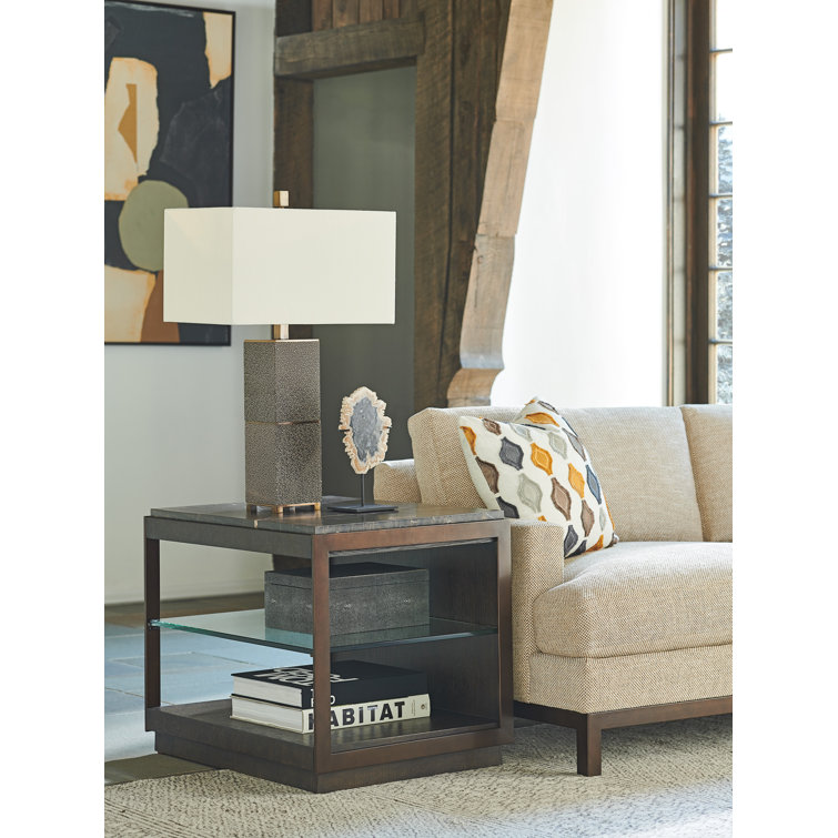 Summit Alpine Marble Top Rectangular End Table with Burnished Bronze Frame