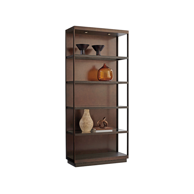 Modern Mocha 42" Brown Metal & Glass LED-Lit Etagere