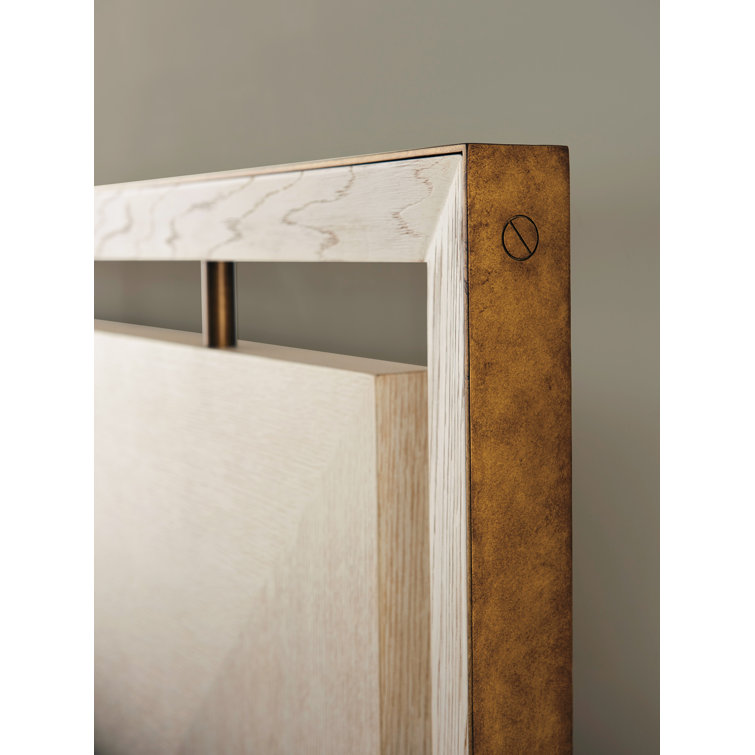 King Cream Oak Upholstered Panel Bed with Headboard