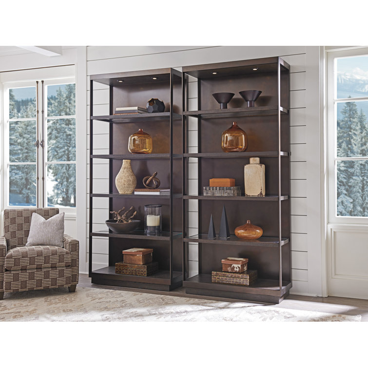 Modern Mocha 42" Brown Metal & Glass LED-Lit Etagere