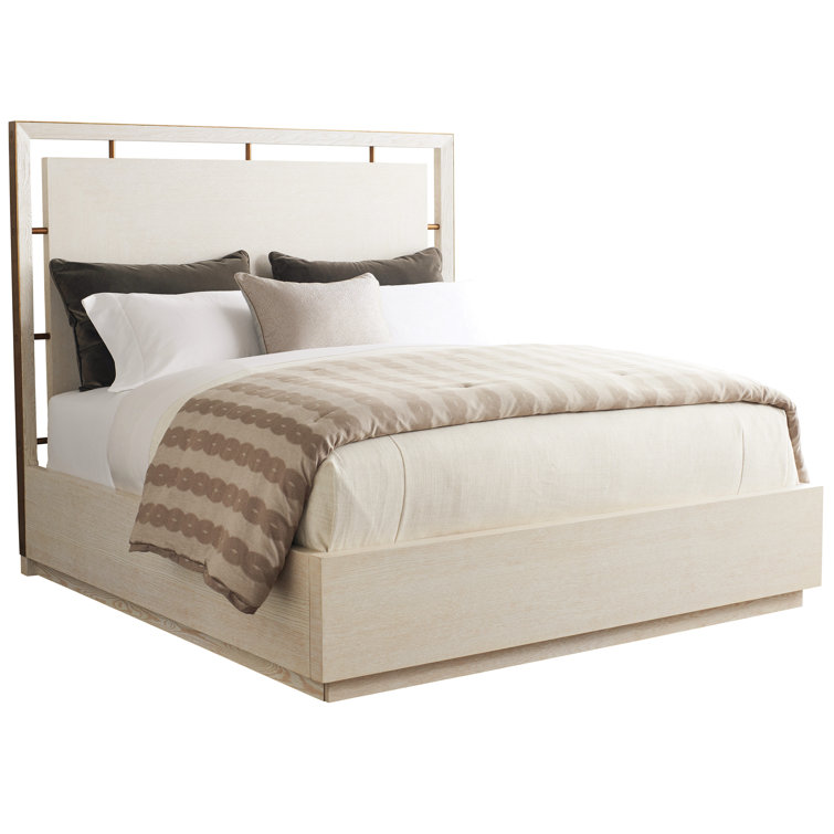 Cream Oak Queen Upholstered Panel Bed with Storage