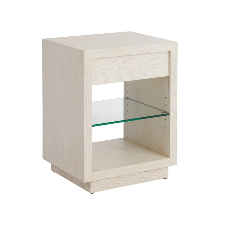 Cream Oak 1-Drawer Nightstand with Glass Shelf