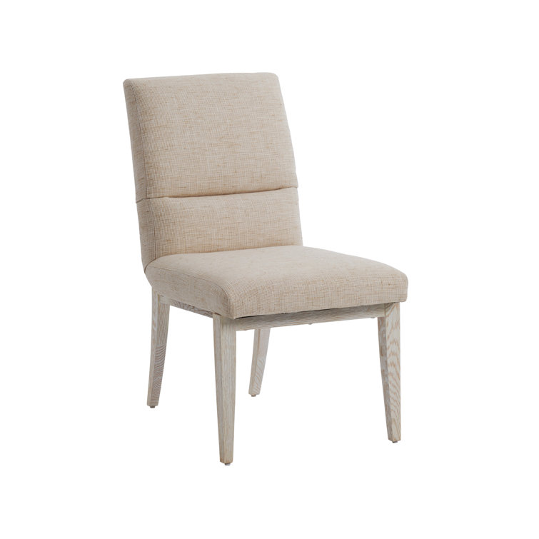 Crisp Winter-White Linen and Wood Side Chair in Beige