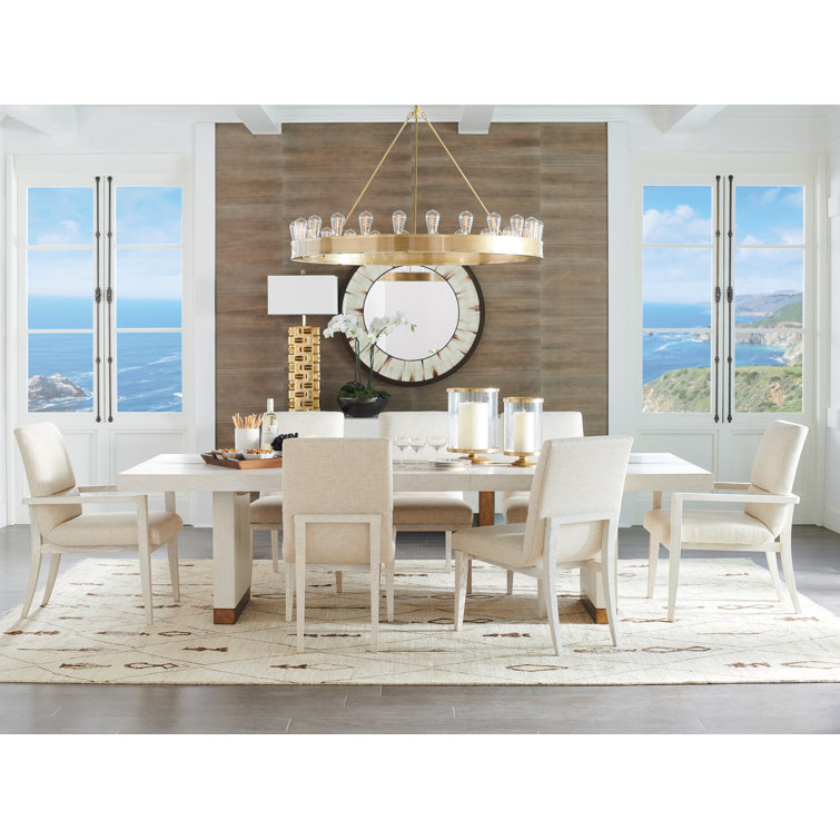 Crisp Winter-White Linen and Wood Side Chair in Beige