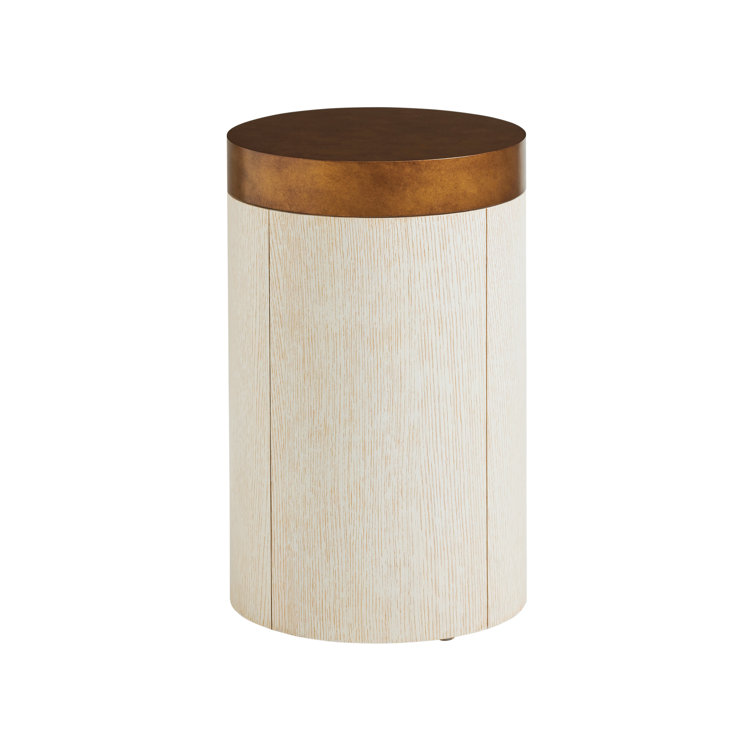 Crest Round Cream End Table with Calais Brass Metal Apron