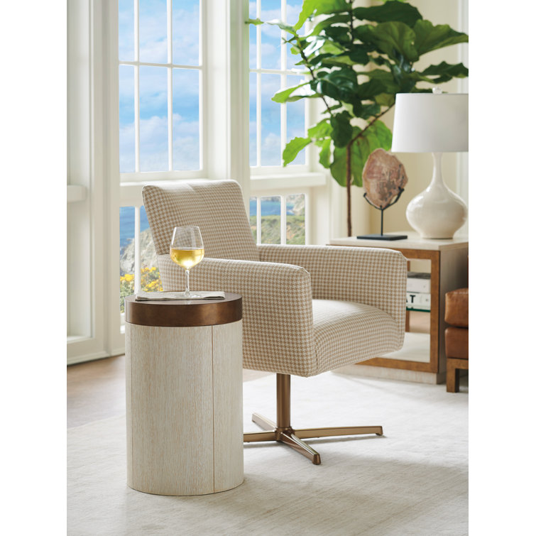 Crest Round Cream End Table with Calais Brass Metal Apron
