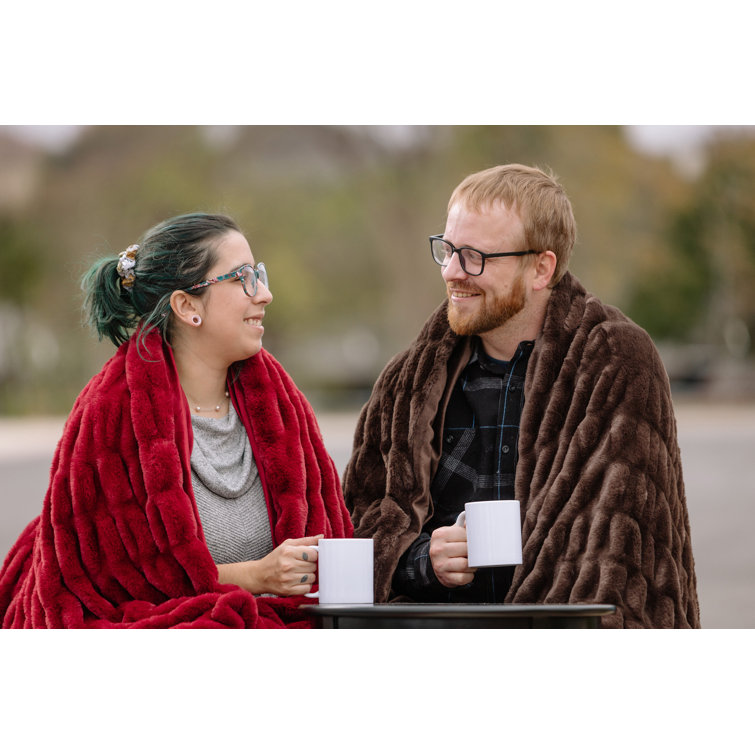 Mocha Faux Fur Reversible Throw Blanket 50x65 Inches