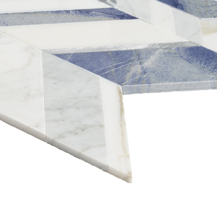 Tyra 12" x 18" Polished Marble and Brass Chevron Wall Tile