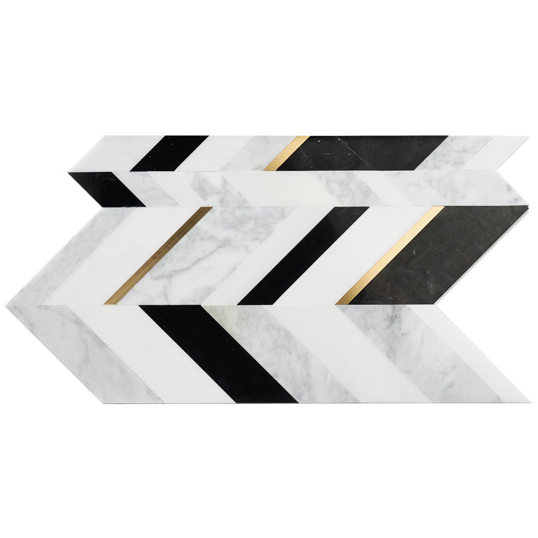 Xander Polished Marble and Brass Chevron Wall Mosaic Tile