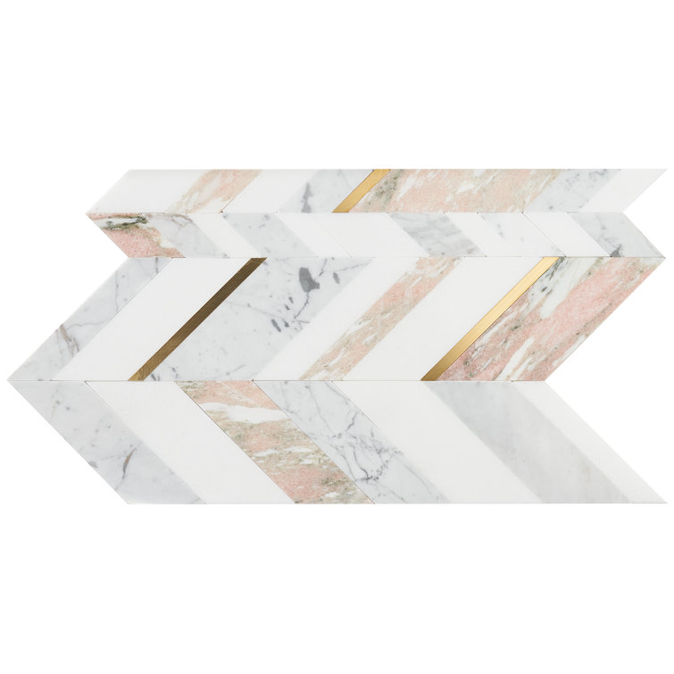 Xander 12" x 18" Polished Marble and Brass Chevron Wall Tile