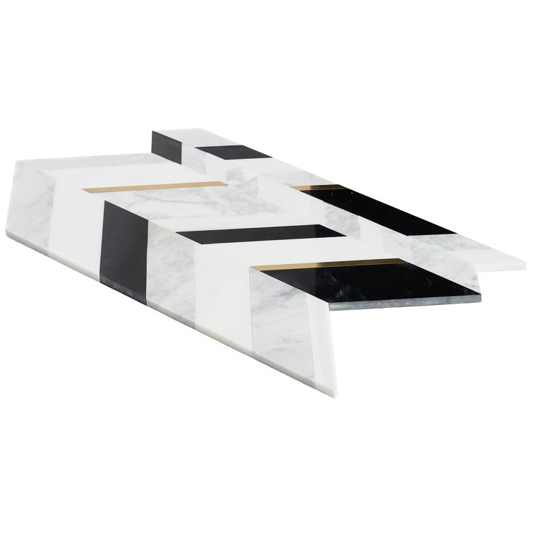 Xander Polished Marble and Brass Chevron Wall Mosaic Tile