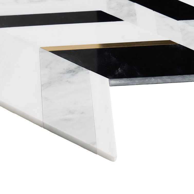Xander Polished Marble and Brass Chevron Wall Mosaic Tile