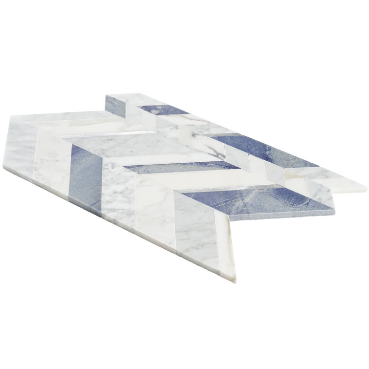 Tyra 12" x 18" Polished Marble and Brass Chevron Wall Tile