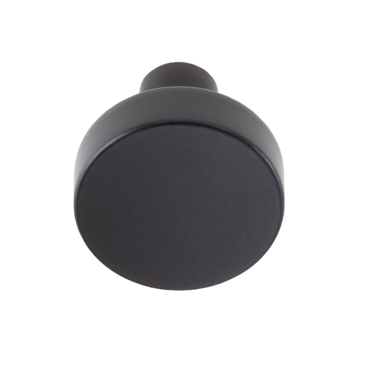 Matte Black Round Modern Cabinet Knob with Mounting Hardware