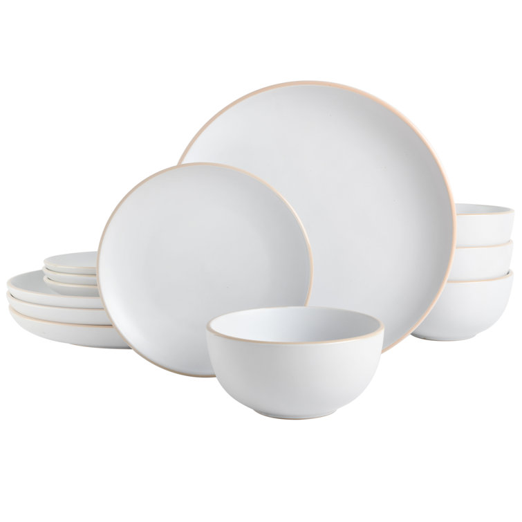 White Ceramic 12-Piece Dinnerware Set with Matte Finish