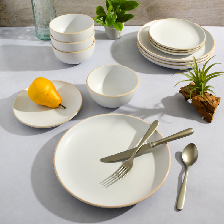 White Ceramic 12-Piece Dinnerware Set with Matte Finish